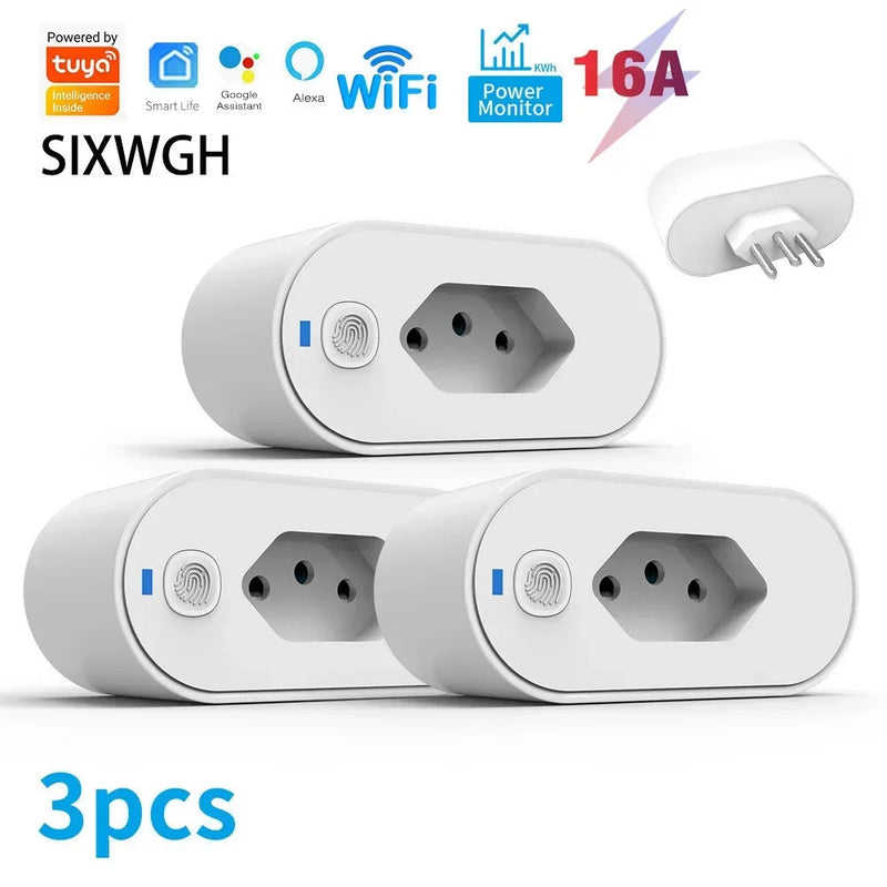 Tomada inteligente com controle remoto, automação residencial, plugue Wi-Fi Tuya, padrão Brasil, aplicativo Smartlife, compatível com Google Home e Alexa, 16A