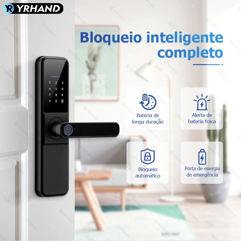 Fechadura eletrônica digital inteligente com cartão IC de impressão digital à prova d'água para casa
