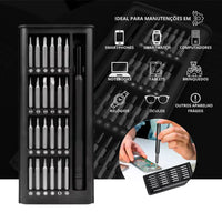 Kit Jogo Ferramenta Chave Magnética Precisão 24 Peças + Caneta de liga de alumínio com Caixa Organizadora Preta